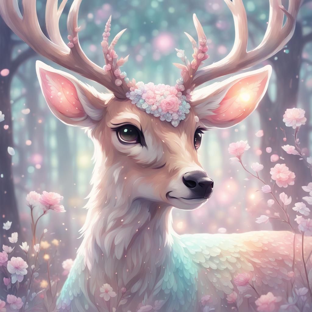 Fantastical Deer with Sparkling Eyes in Pastel Colors