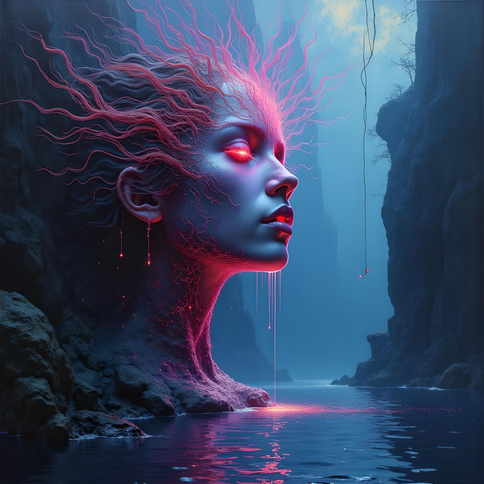 Circuitry Sci-Fi Woman Portrait in Oil Painting Style