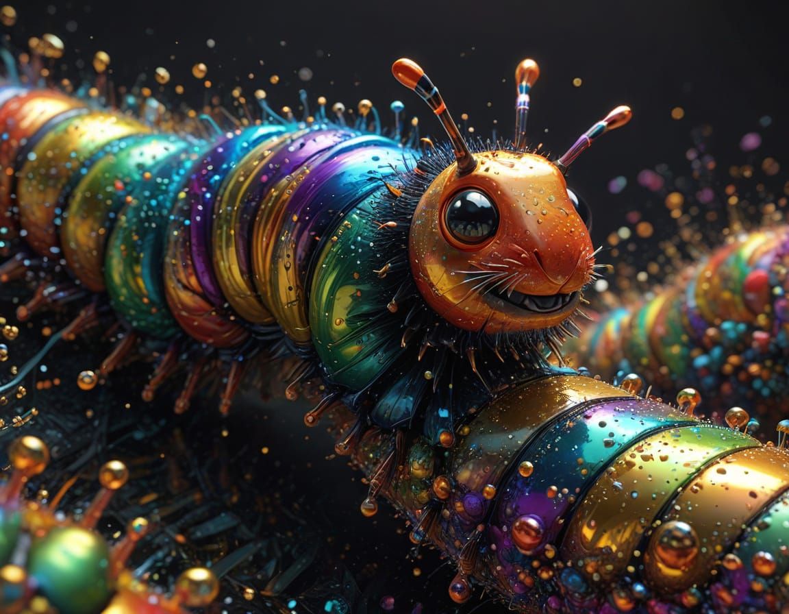 Vibrant Cartoon Caterpillar in Mid-Air Leap