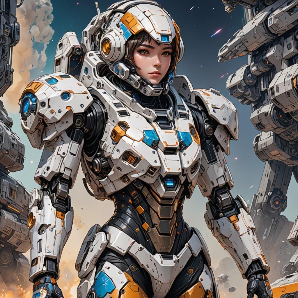 Armored Astronaut Girl Portrait in Comic Book Style