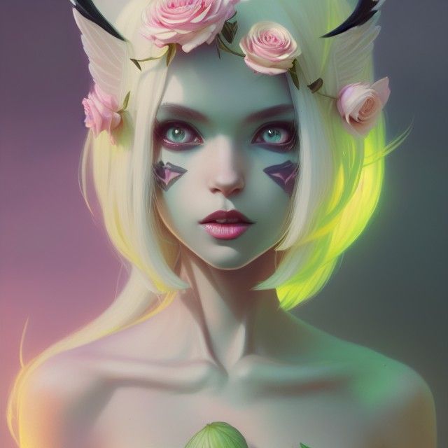 Pastel Cat Elf with Floral Wings, Digital Art