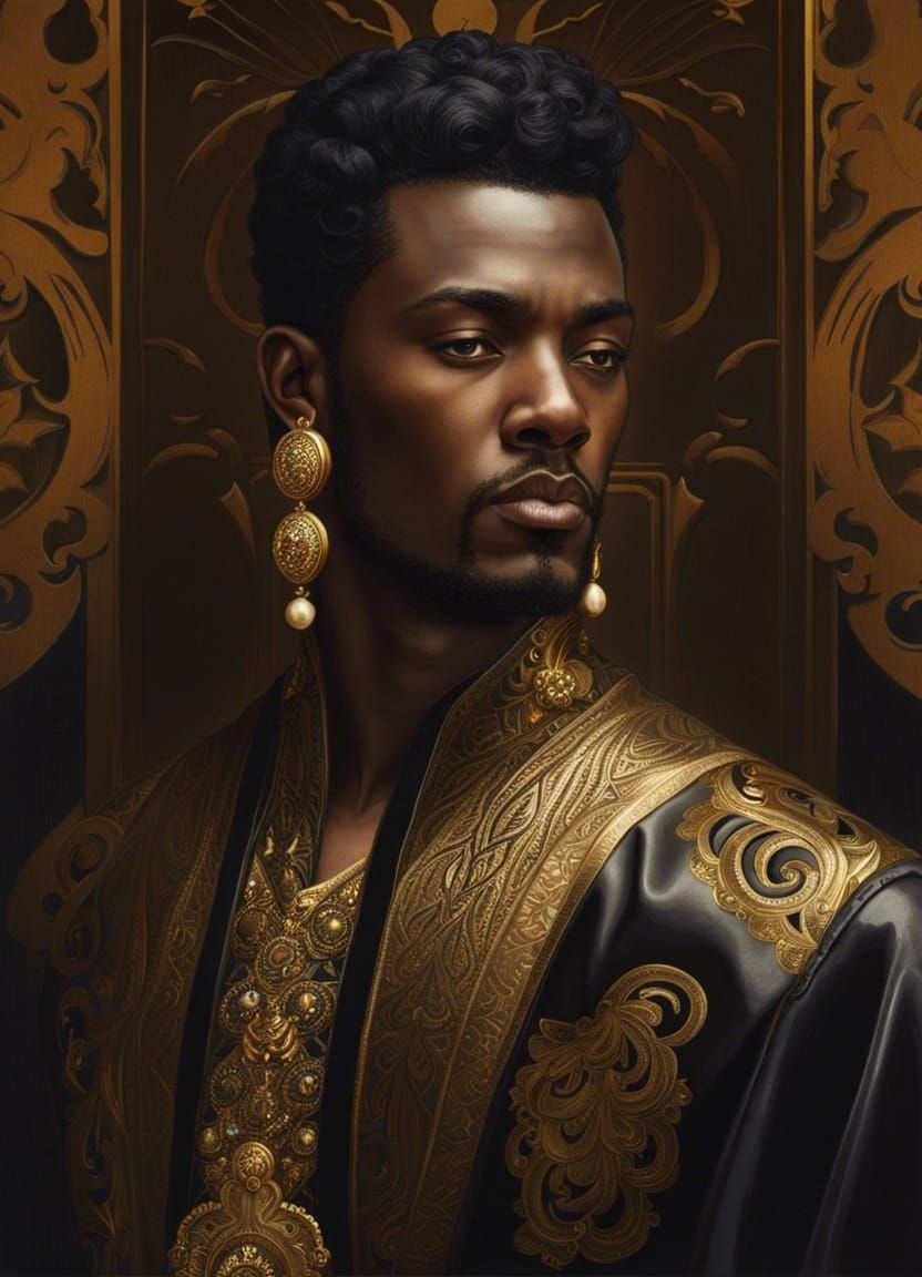 Regal Portrait of Black Man in Golden Boubou