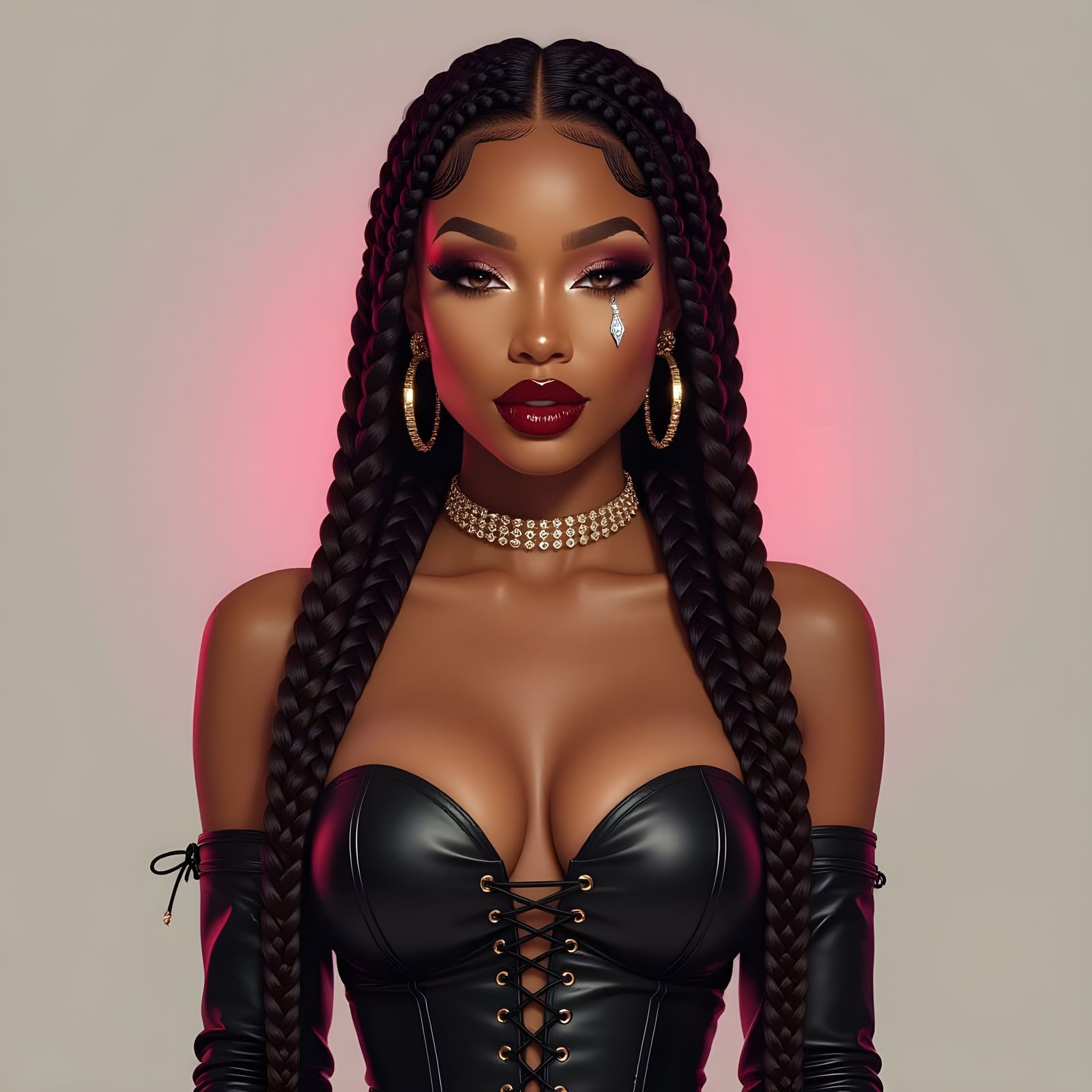 R&B Singer Portrait with Gold Accented Braids