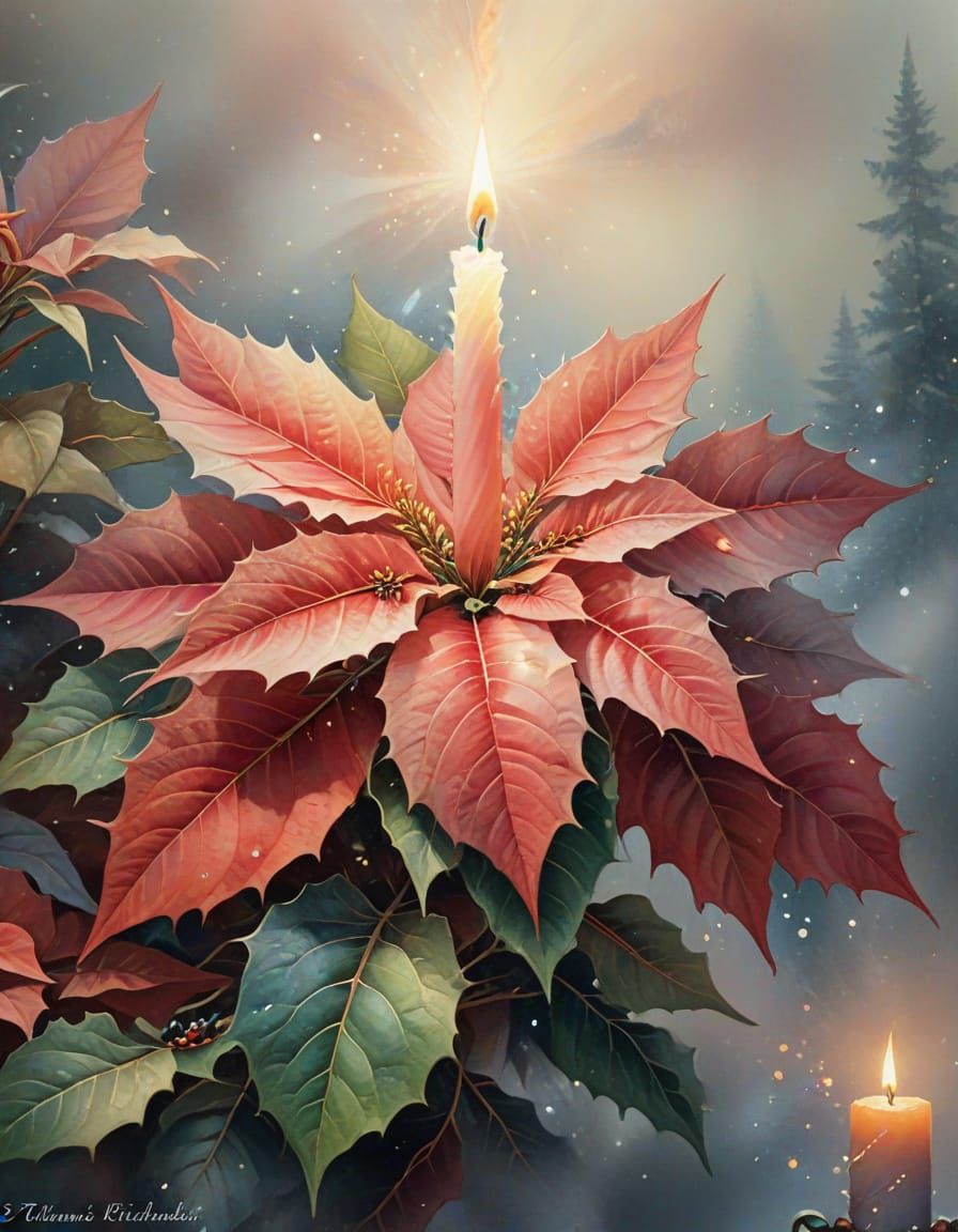 Ethereal Poinsettia Illuminated by Candlelight