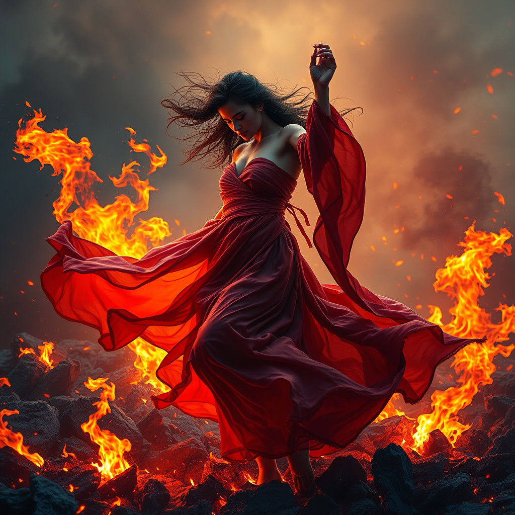 Ethereal Dancer Reborn in Flames: A Matte Painting