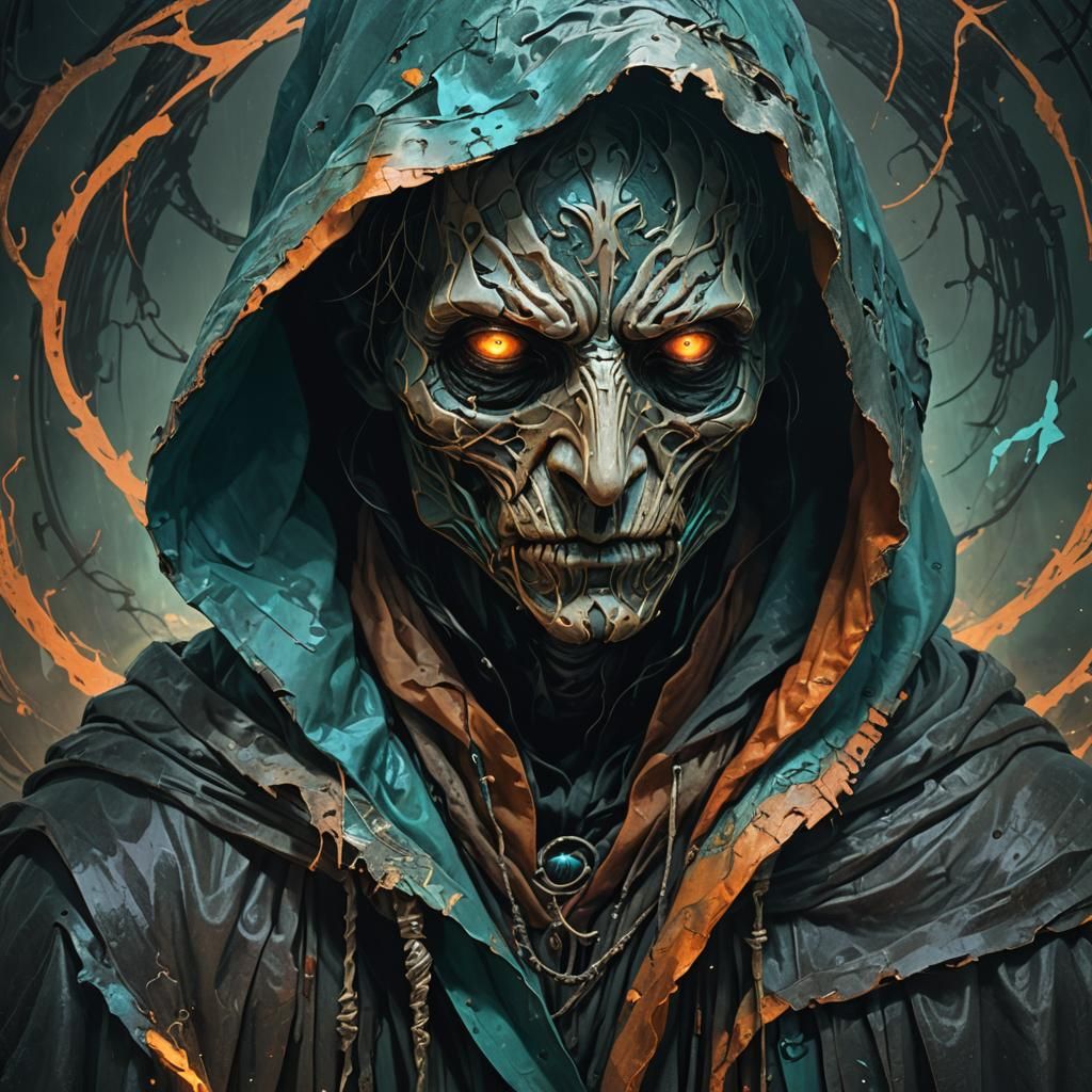 Dark Surrealism: Grotesque Hooded Figure Portrait
