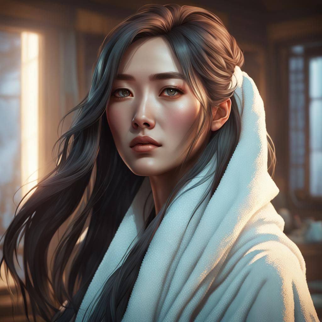South Korean Woman Portrait in Splash Art Style