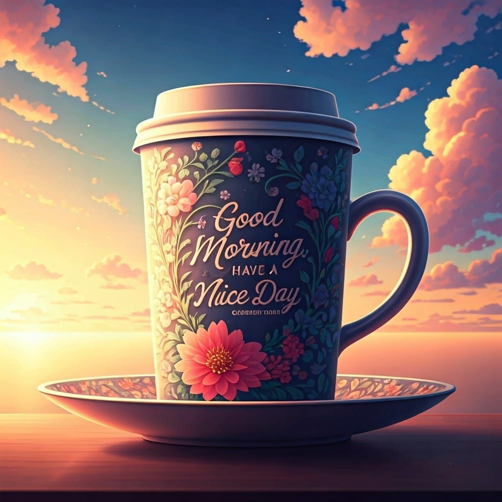 Floral Coffee Cup with 3D Logo in Anime Style