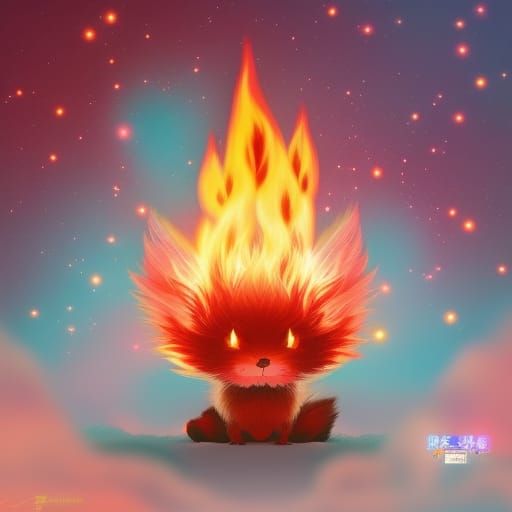 Fiery Anime Bunny Digital Illustration