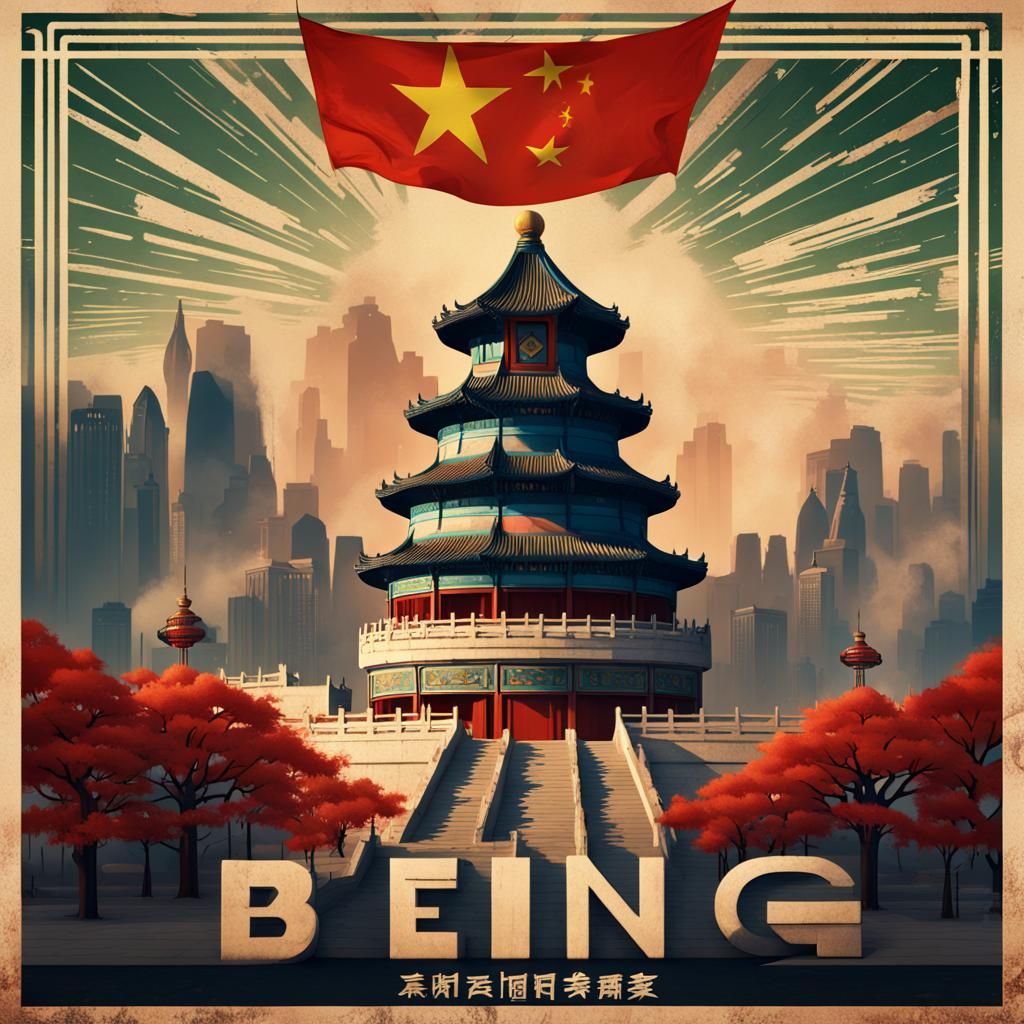 1920s Chinese Propaganda Poster of Beijing Landmarks