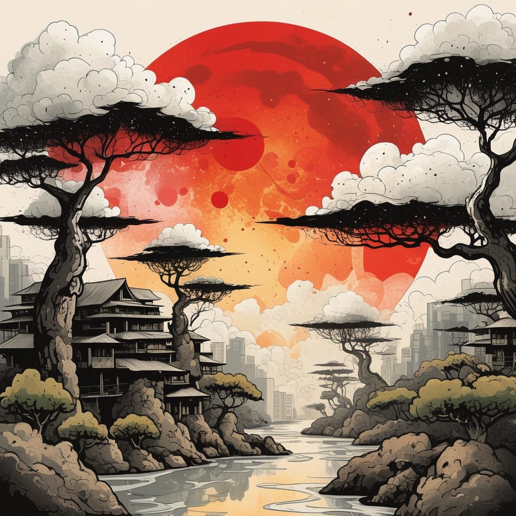 Surrealist Dreamscape Buildings with Exotic Landscape