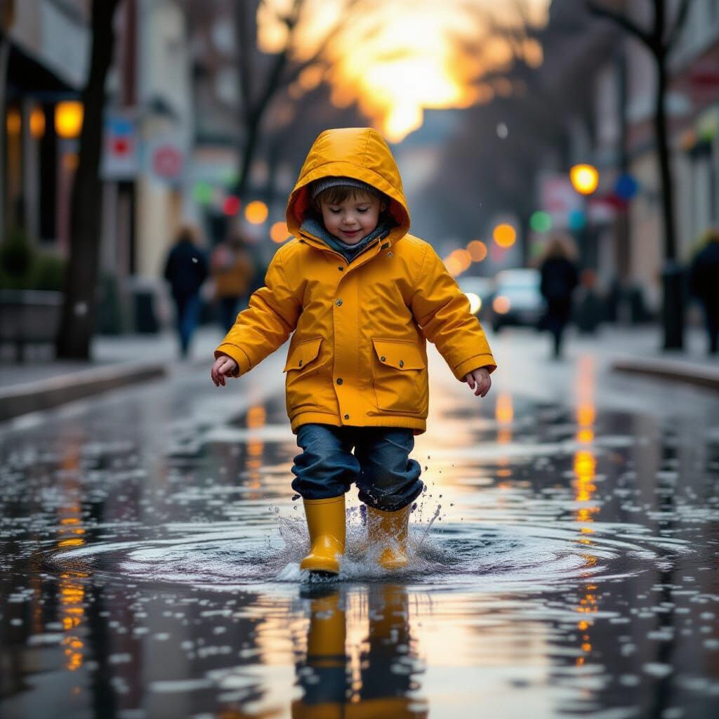Child Splashing in Puddles with Cubist Influences