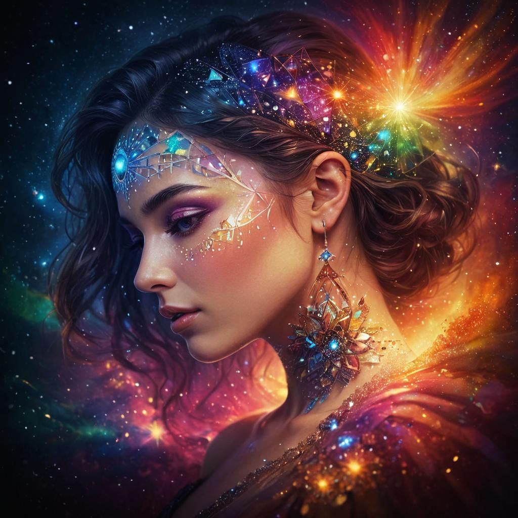 Radiant Woman in Glass Glitter with Mandala Patterns