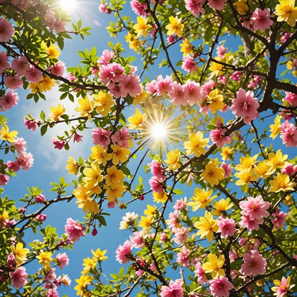 Pink and Yellow Flowers in Divine Sunshine