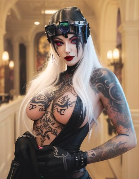 Cybergoth Woman with Tattoos and Body Modifications