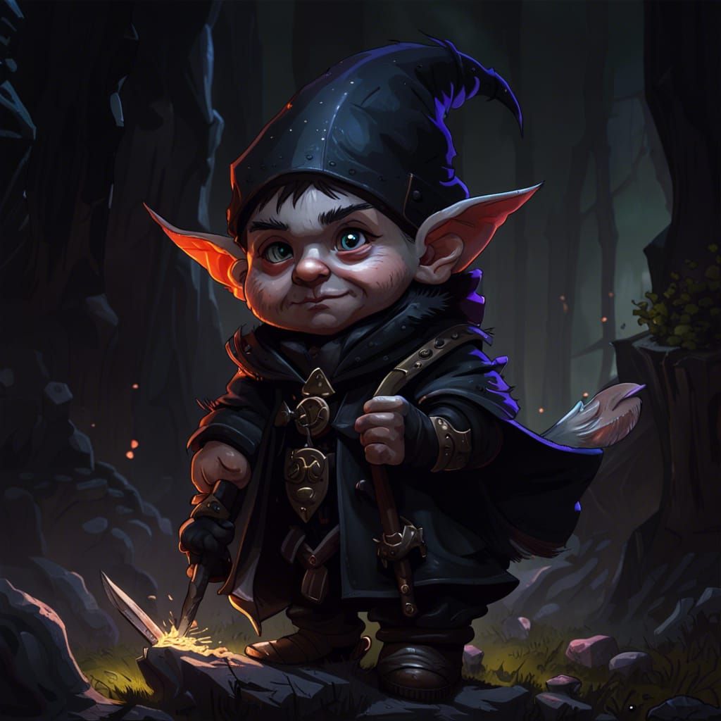 Gnome Thief in Mystic Aura: Dark Fantasy Art