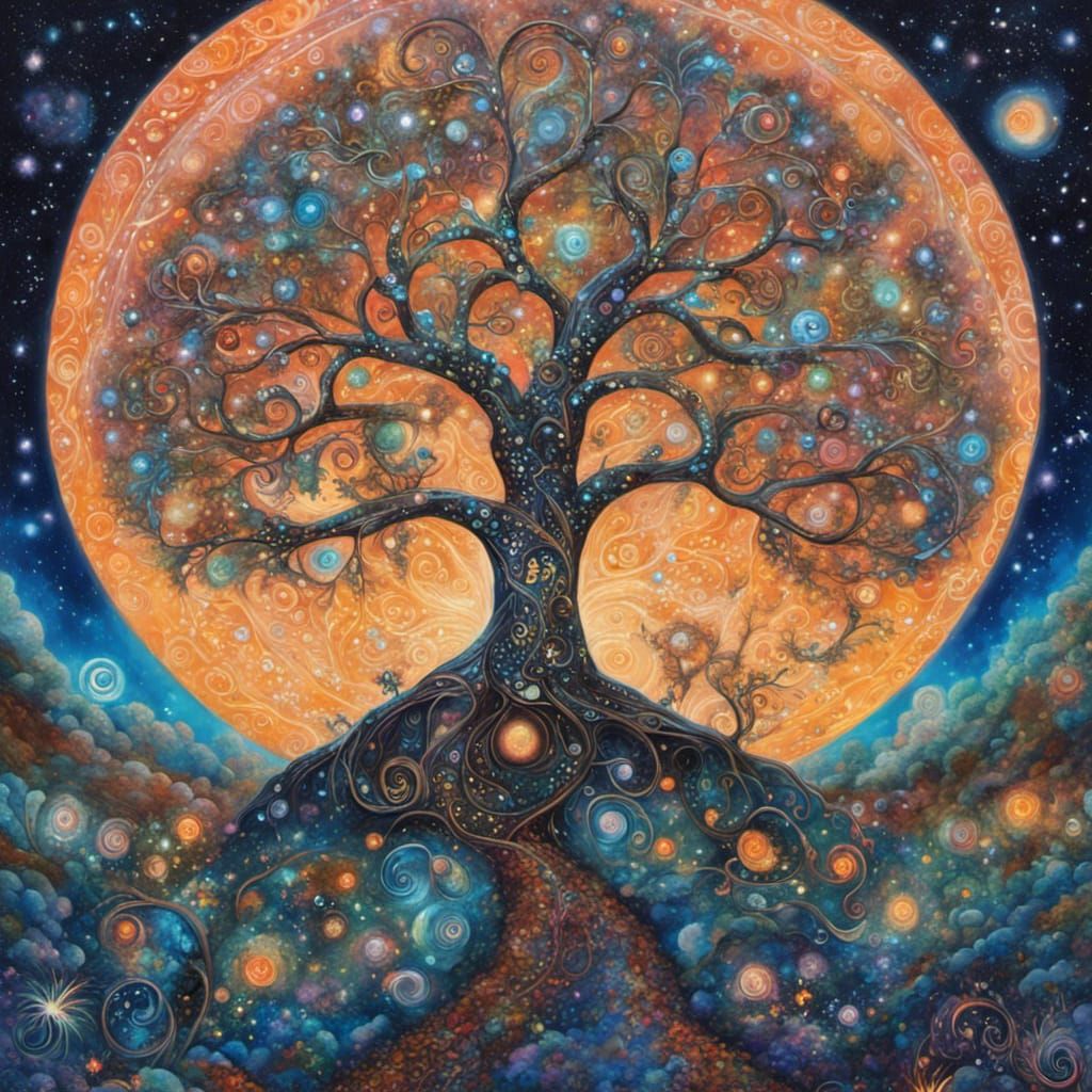 Fairytale Tree of Life with Cosmic Galaxy