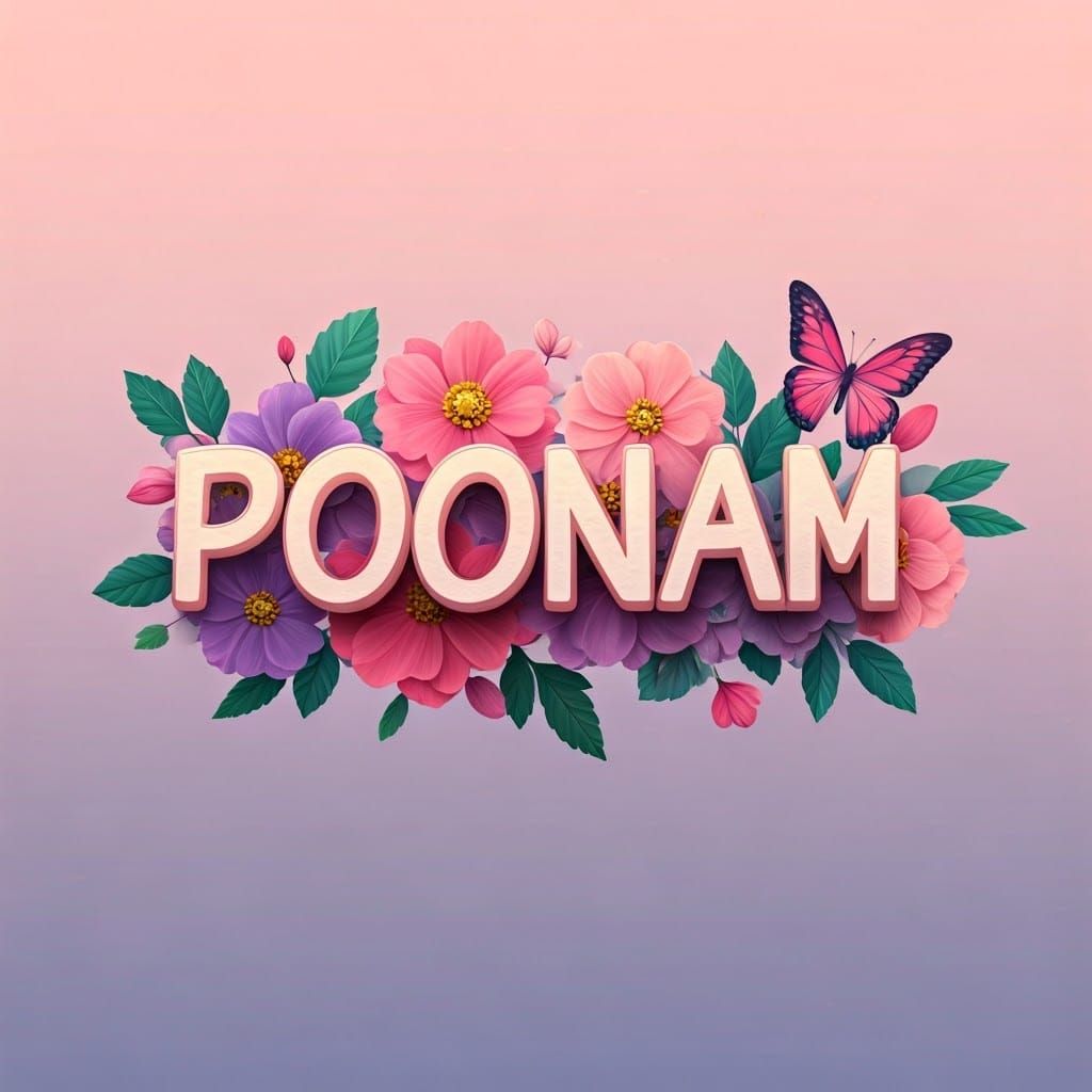 Elegant Name Art: POONAM with Floral Accents