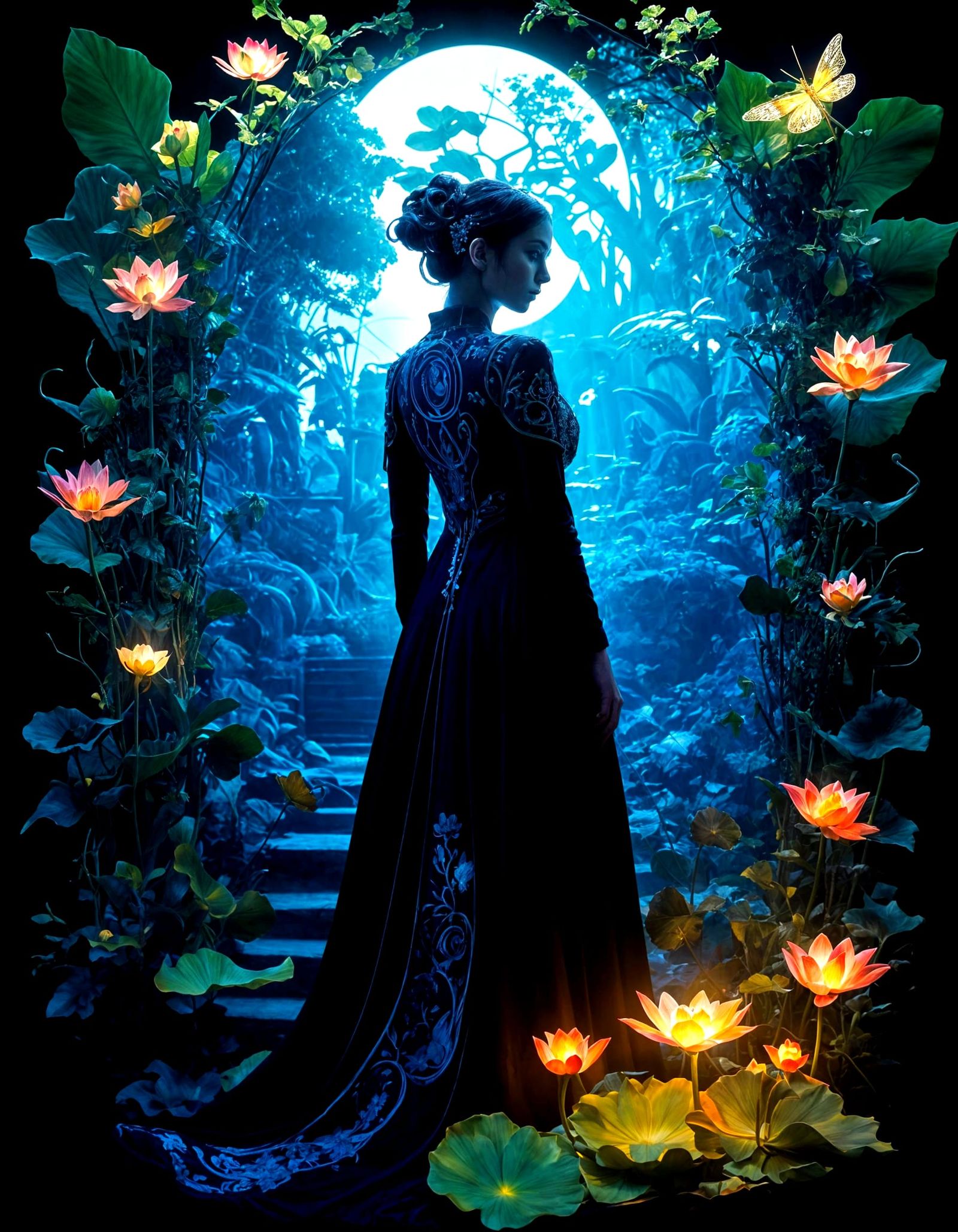 Ethereal Lotus Princess in Antique Photo Style