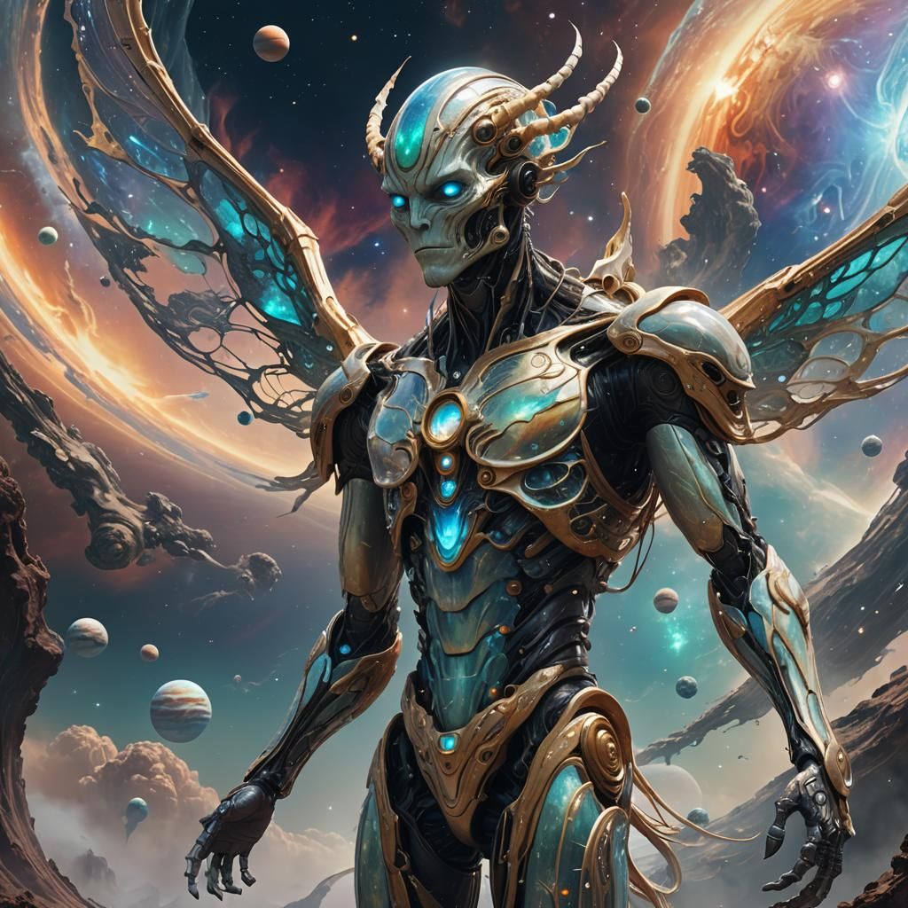 Venusian Humanoid and Gas Giant Entity in Beksiński Style