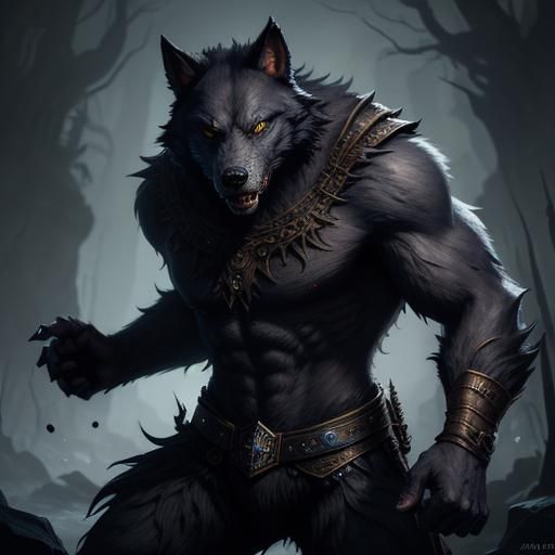 Detailed Werewolf Matte Painting in Deep Color