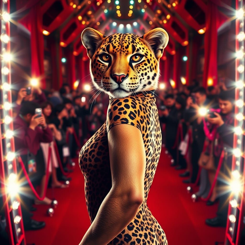Glamorous Cheetah Woman Struts Red Carpet