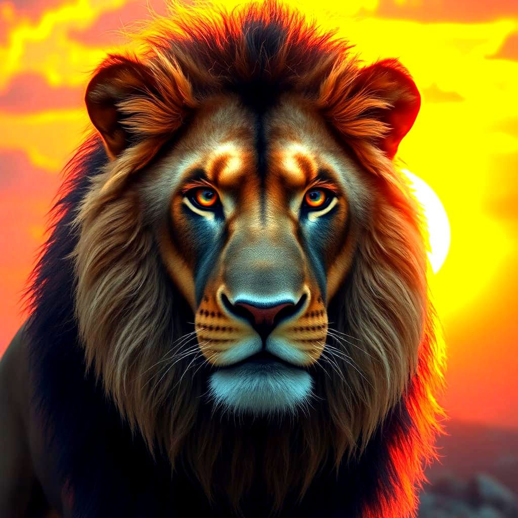 Golden Lion with Realistic Eyes in Animation