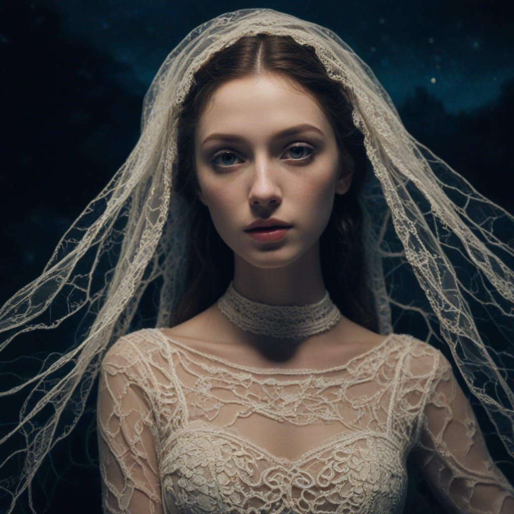 Mysterious Figure Weaves Ethereal Lace by Night