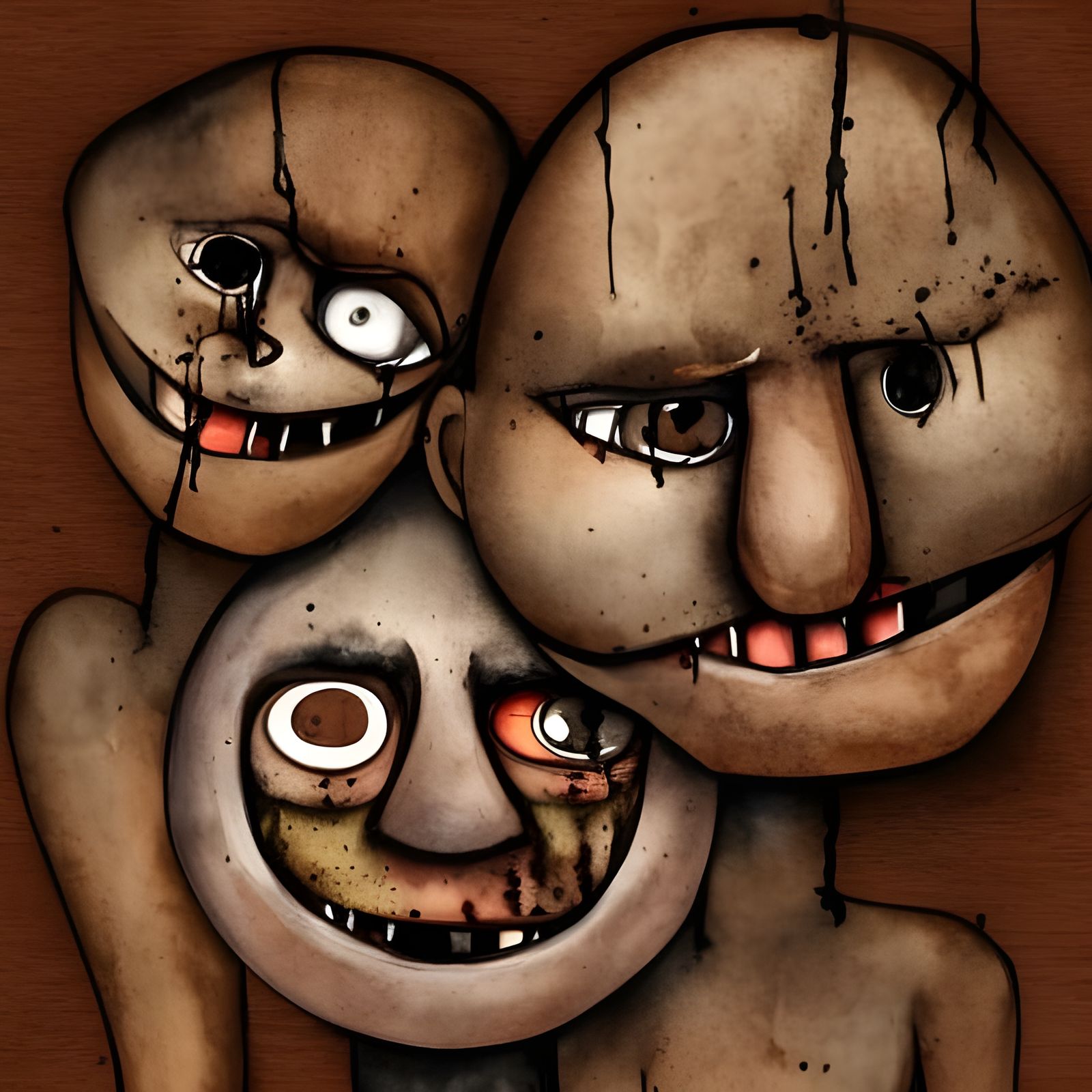 Distressed Man with Wooden Teeth in Watercolor Style