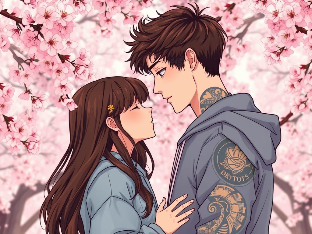Romantic Cherry Blossom Scene in Shoujo Style