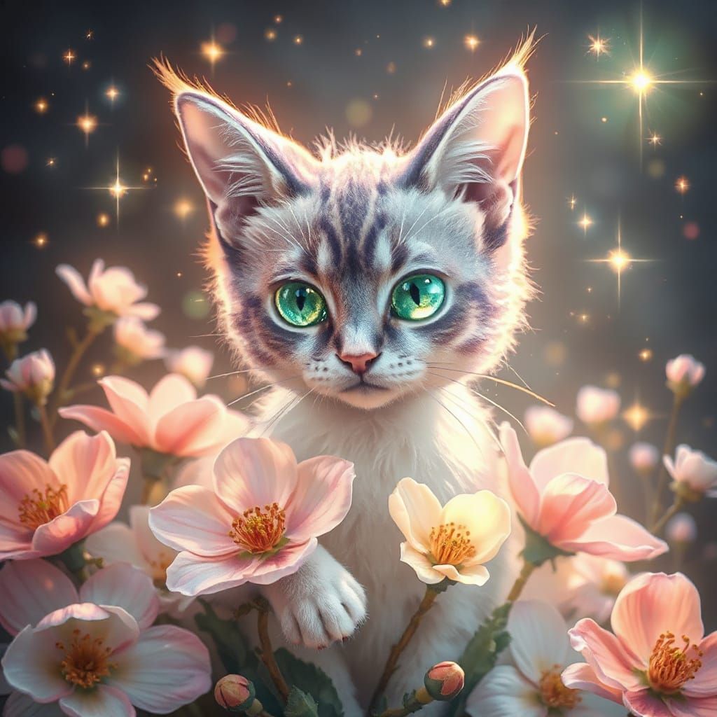 Celestial Cat Spirit in Ethereal Painterly Style