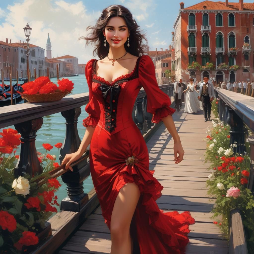 Victorian Girl in Venice: Splash Art Style