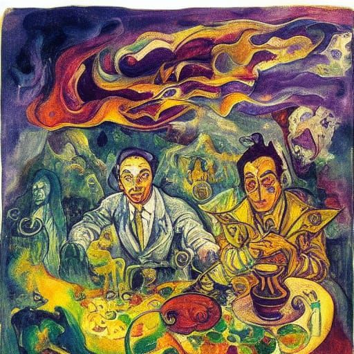 Surreal Vampire's Potion Scene in Expressionist Art Style