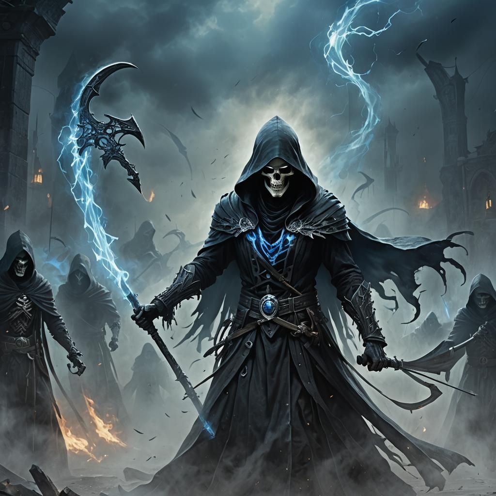 Grim Reaper with Scythe and Blue Fire