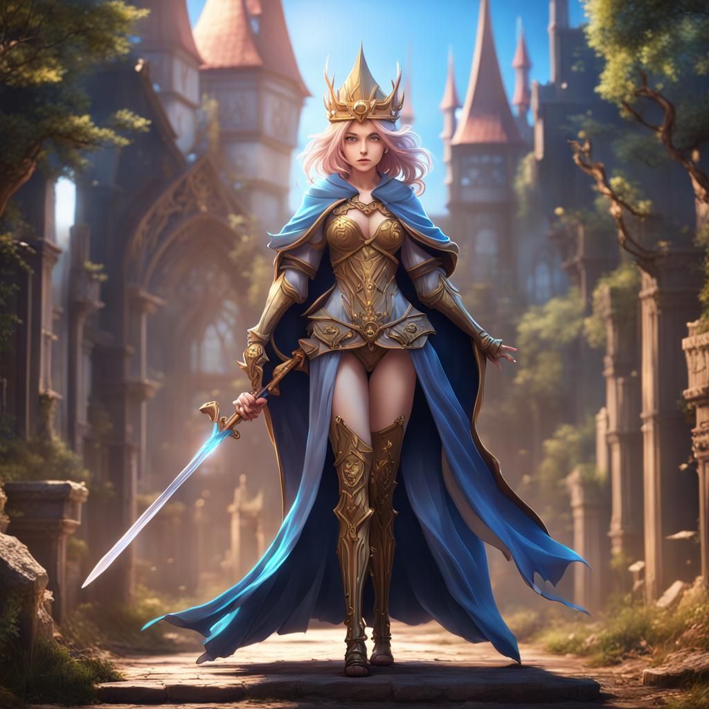 Anime Wizard Lady with Sword and Staff