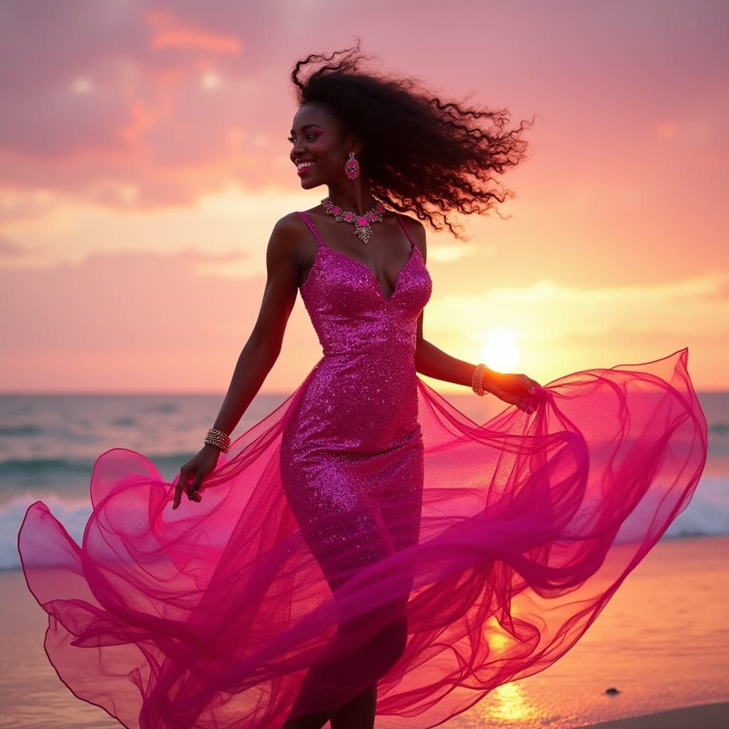 Dazzling Black Enchantress in Vibrant Pink Sequins Spins on ...