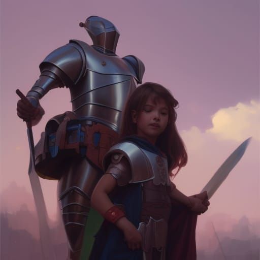 Knight Protecting Girl: Fantasy Portrait in Artgerm Style