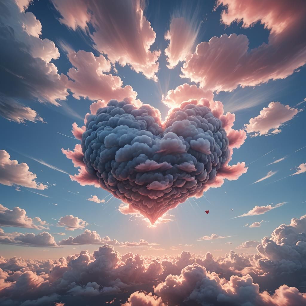 Heart Cloud in Pastel Sky: Fantasy Concept Art