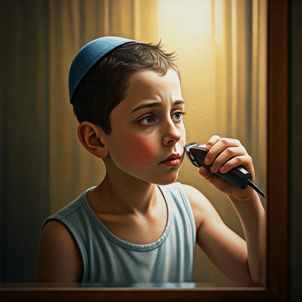 Young Hasidic Boy Prepares to Shave His Head in a Moment of ...