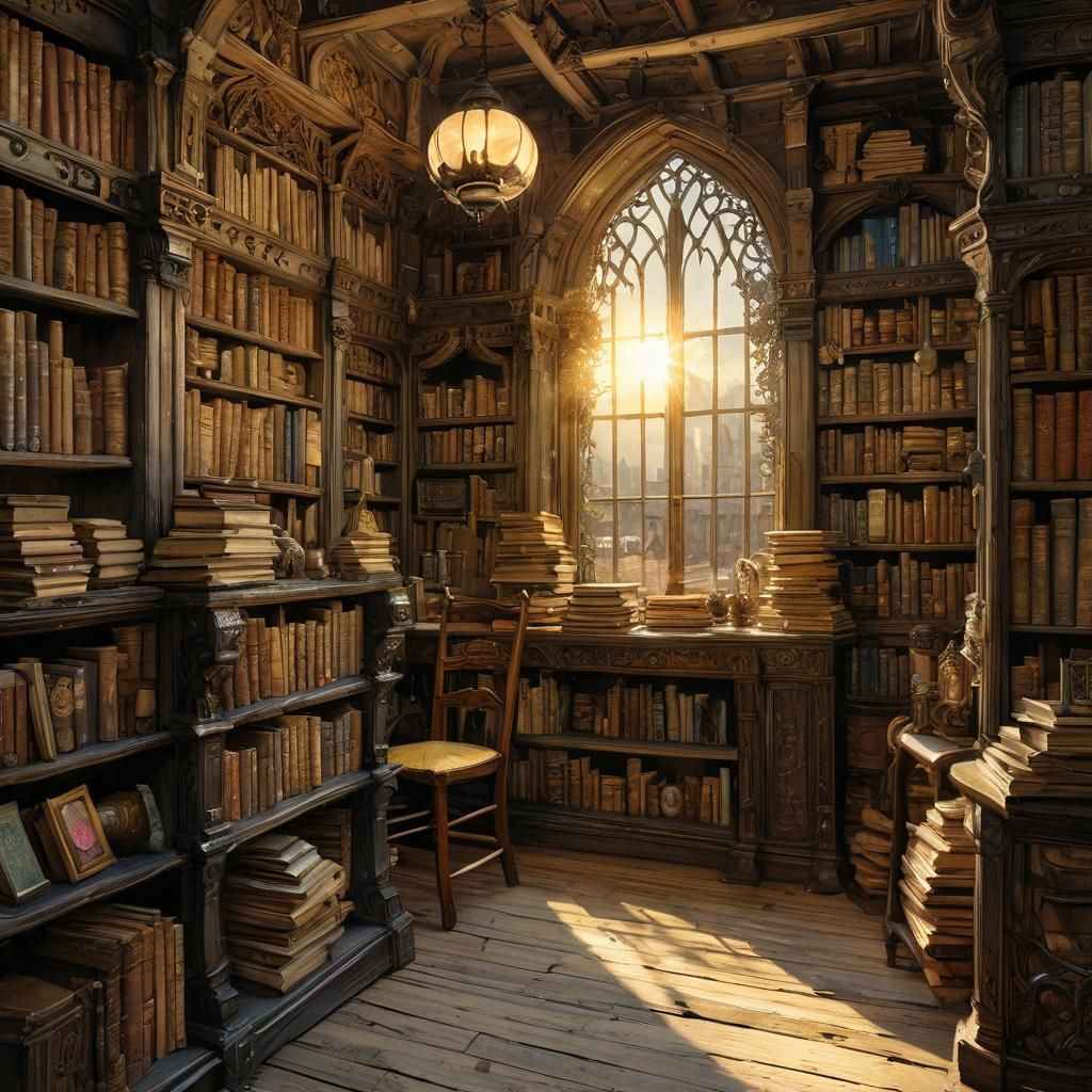 Ethereal Bookshop scene in Whimsical Style