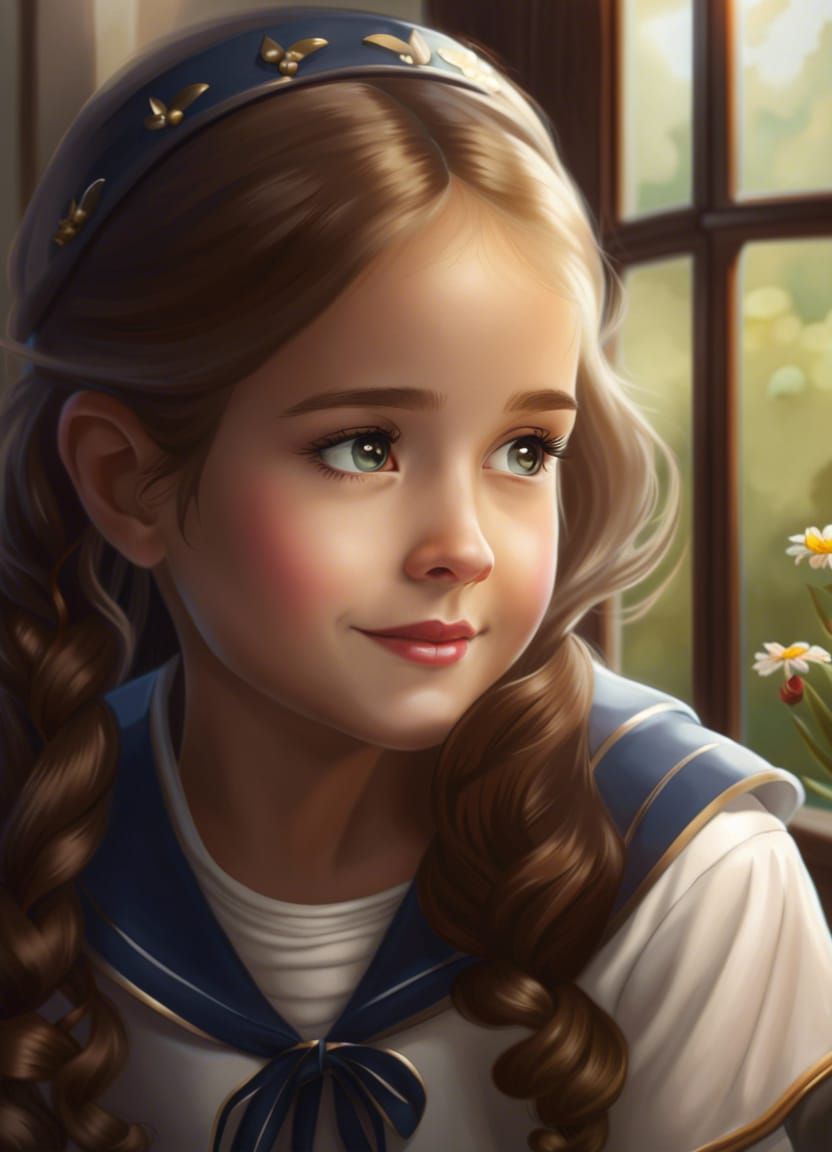 Smiling Girl in Sailor Uniform, Hyperdetailed Portrait