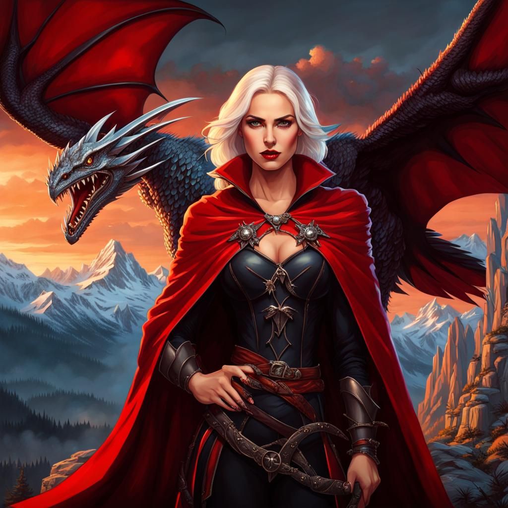 Iron Teeth Witch and Wyvern in Fantasy Landscape