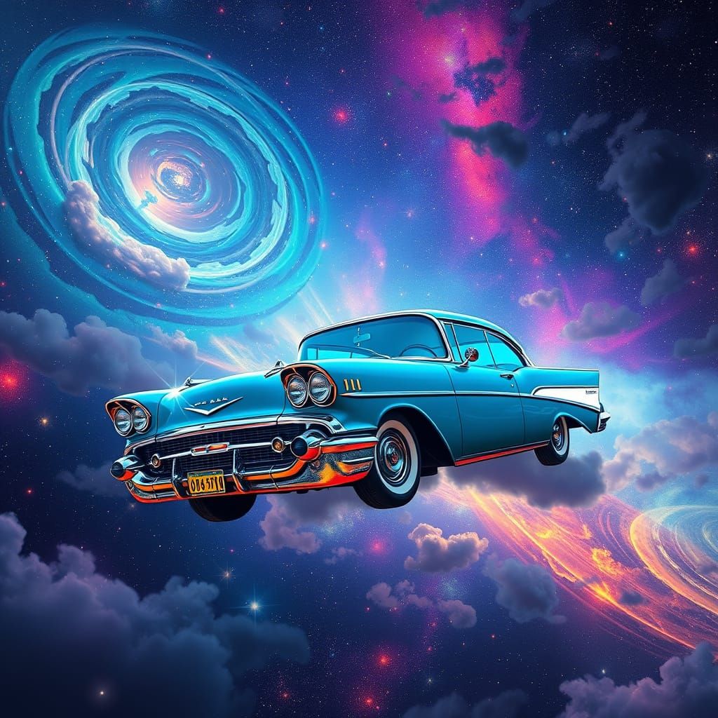 1957 Chevy Bel-Air in Starry Cosmos: Surrealist Hologram