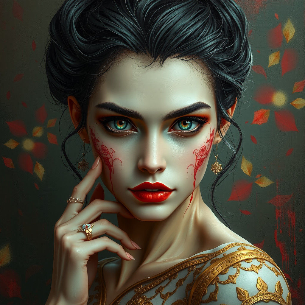 Elegant Vampire Portrait in Opulent Pop Art Style