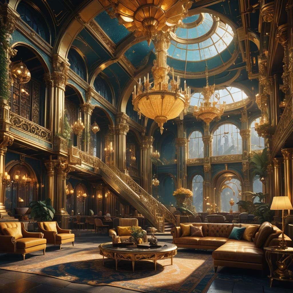 Fantastical Gold Beryl Lounge in Detailed Matte Painting