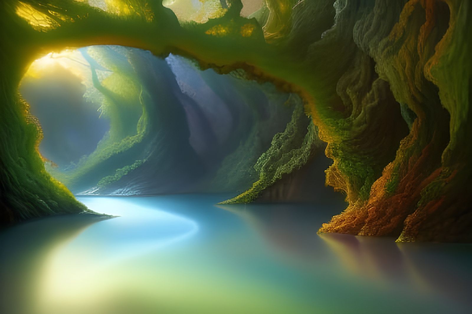 Ethereal Elvish City at Sunset in Art Nouveau Style