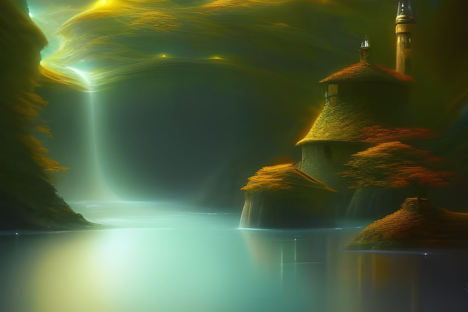 Ethereal Elvish City Undersea: Digital Art