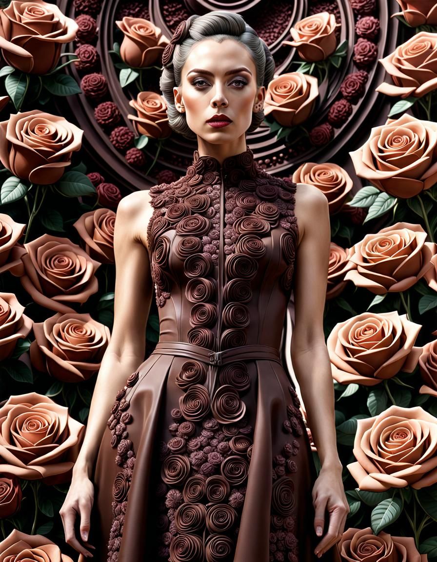 Chocolate Dress with Fractal Rose Background