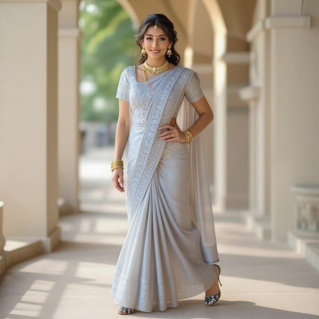 Elegant Indian Woman's Portrait in Oil Painting Style