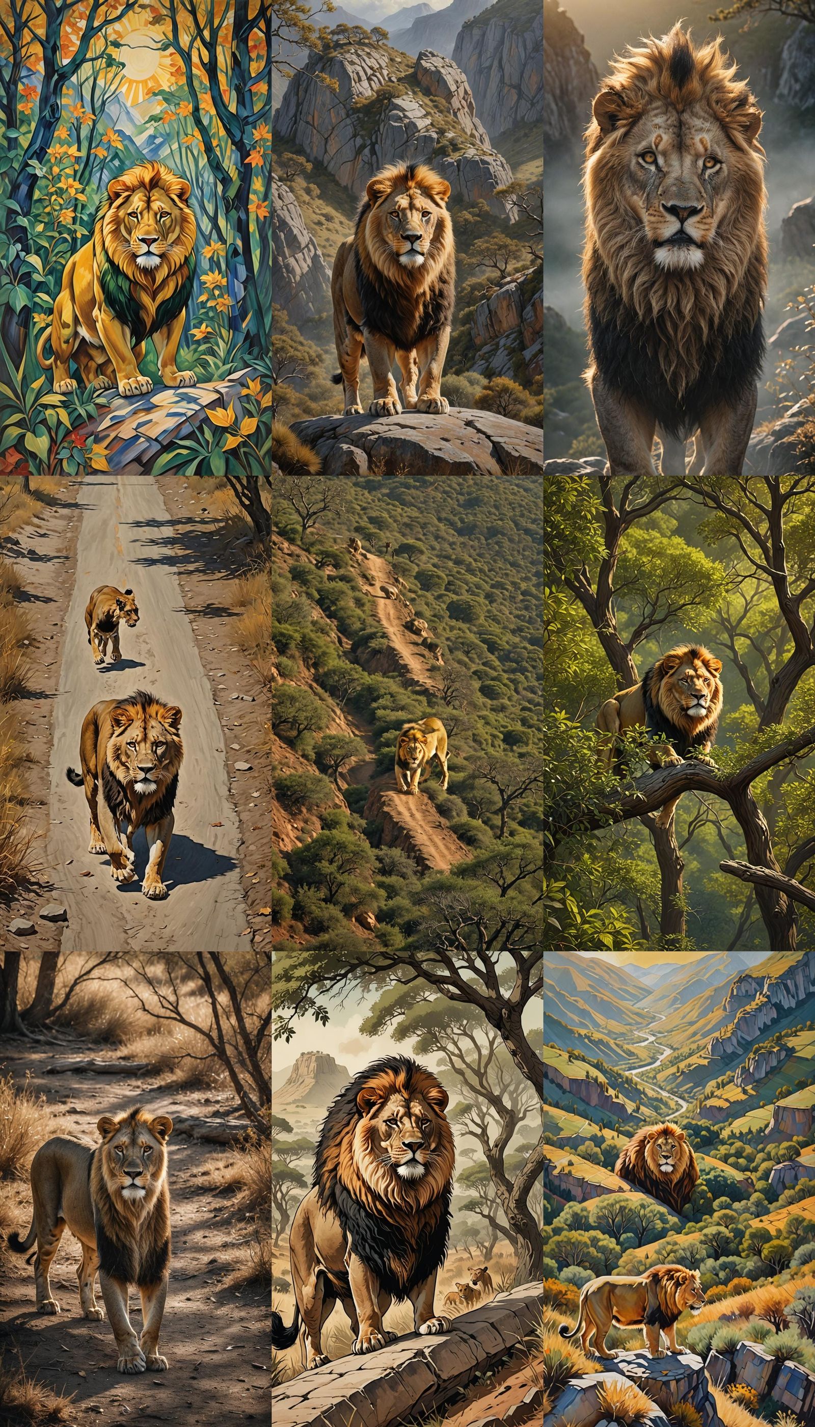 Majestic Lion Overlooking Mountain Landscape